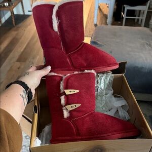 BearPaw Red Winter Boots with Buckle Detail
